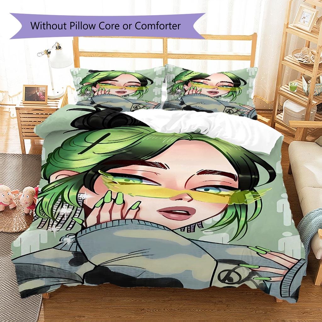 Billie Eilish Pattern Bedding,Quilt Set Quilt Cover Pillowcase Home Birthday Gift (1 * Duvet Cover + 2 * Pillowcase, Without Core)