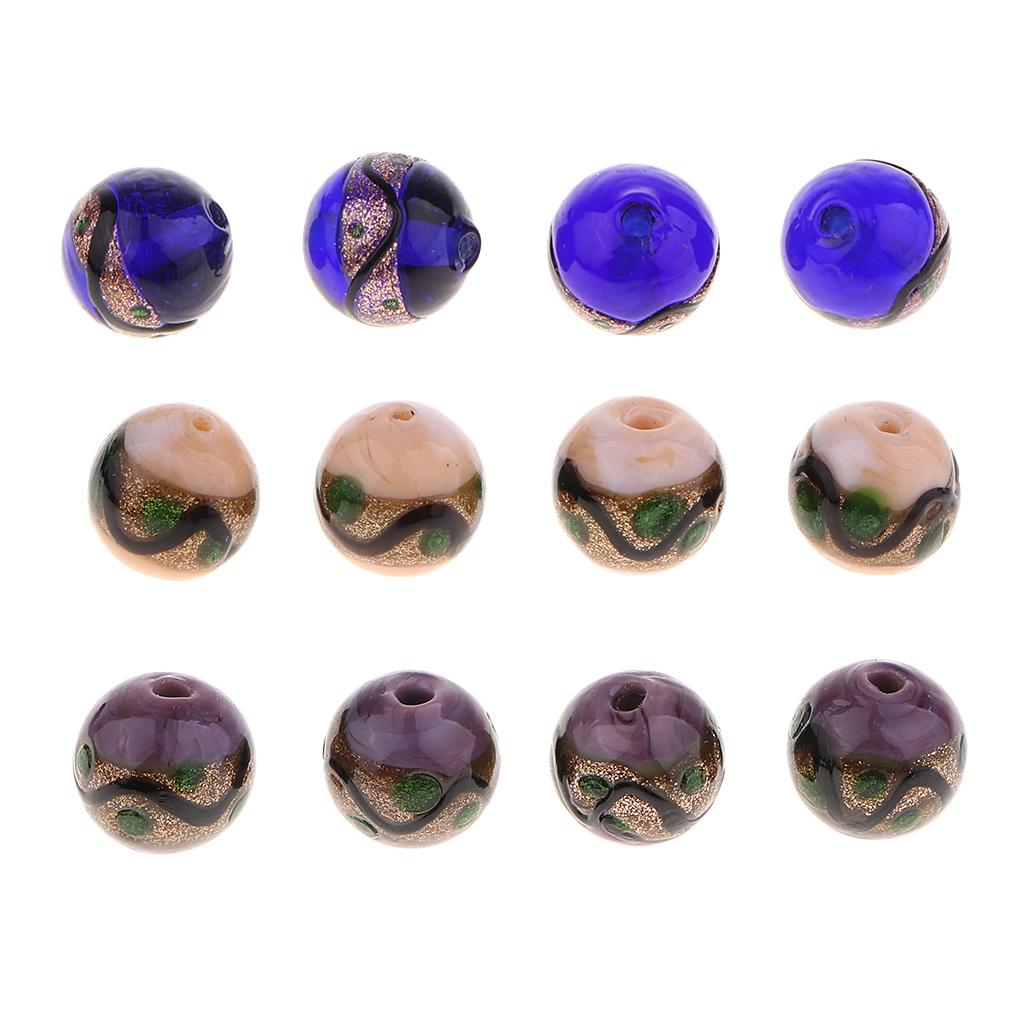 4 Pieces  Foil 12mm Lampwork Glass Round Beads for Jewelry Making Craft Blue
