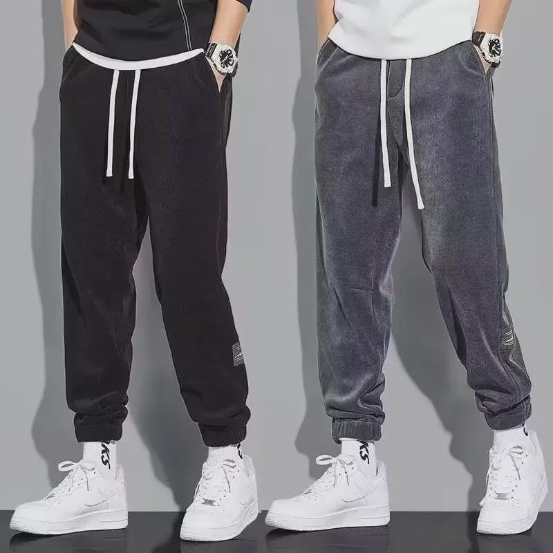 Men's Corduroy Plus Size Velvet-Lined Sweatpants - Warm, Loose, Cuffed, Versatile Fall/Winter Casual Wear for Students