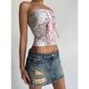 Iamgia Fashion Sexy Ballet Style Pink Ribbon Cross Bows Tube Top Tight Crop Top Short Top
