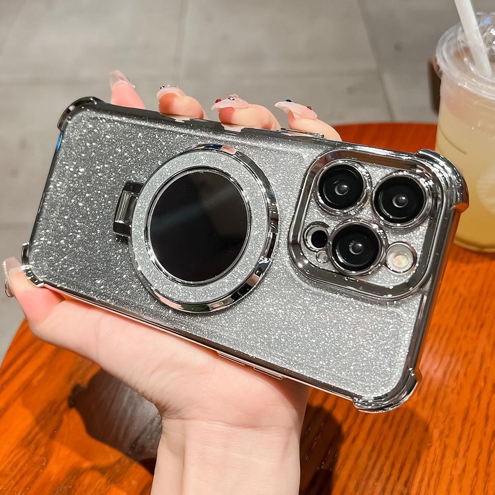 Plating Flash Mirror Holder Stand Soft Silicone Four Corners Air Cushion Shockproof Protection Case for Samsung Xiaomi Poco Redmi