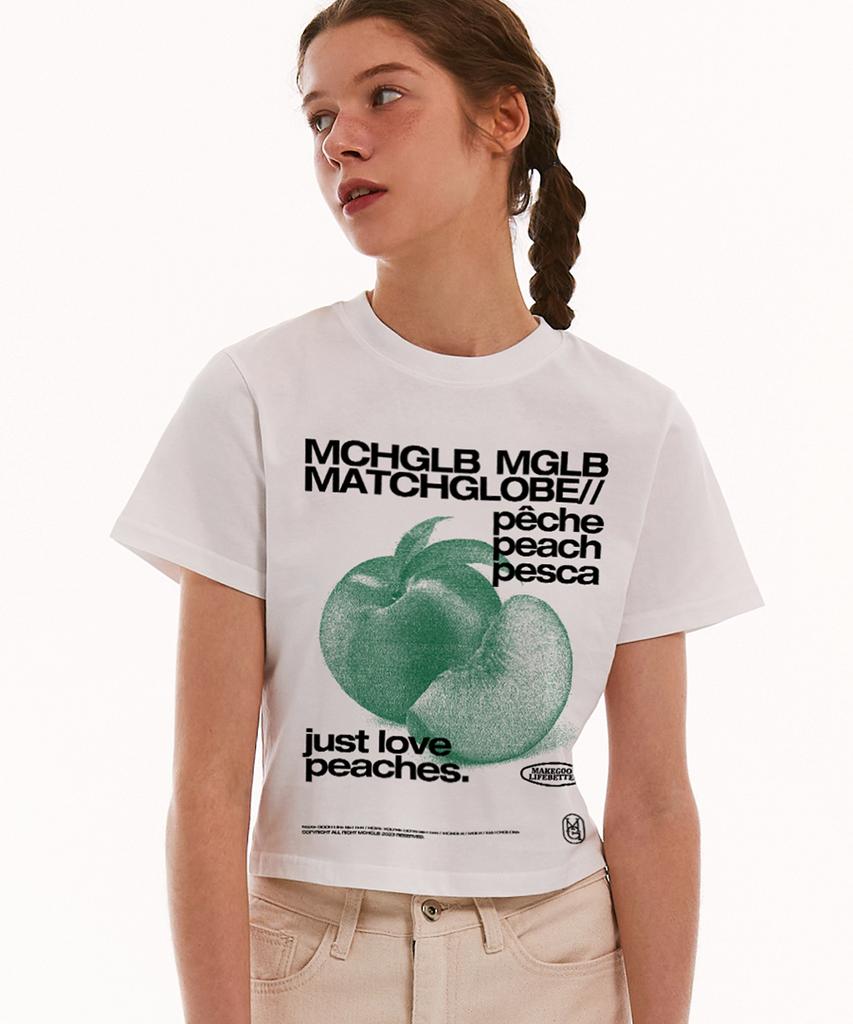 MATCHGLOBE Peach Crop Top (White)