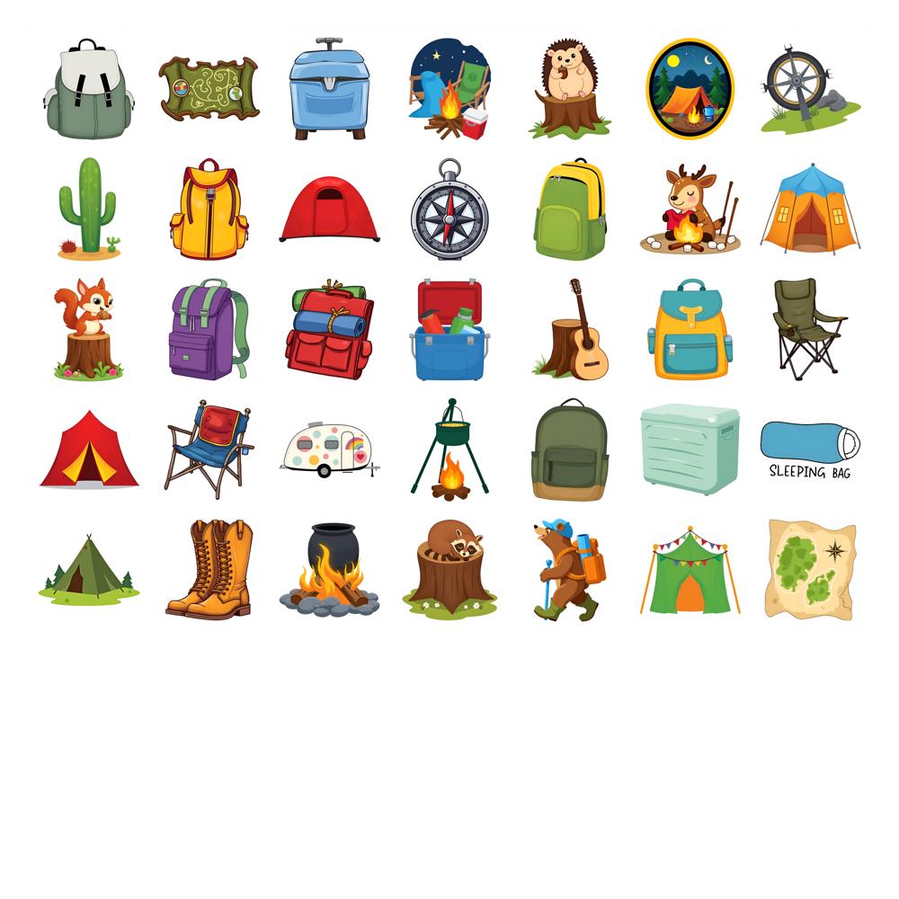 35pcs-50pcs Cartoon Camping Stickers Fun Adventure School Supplies Stickers For Guitar Laptop Helmet Skateboard Laptop