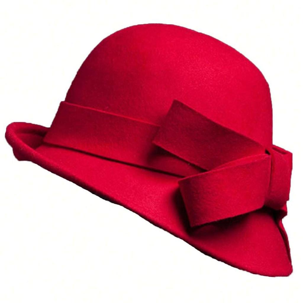 Women's French Wool Felt Bucket Hat with Curled Brim – Warm, Bow-Tied, Autumn/Winter Style