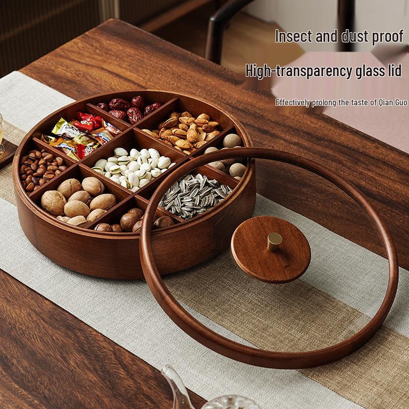 Wedding Dried Fruit Plate - Elegant Nine-Grid Glass Snack Box for Living Room