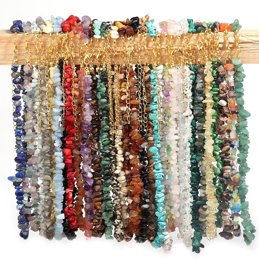 1 Strand 43cm Irregular Gravel Bead Choker Necklace Natural Stone Crystal Necklace Lobster Clasp Chain For Women Jewelry Gift