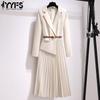 YYFS Moda damă primăvară toamnă imprimeu culoare uni mâneci lungi gât POLO talie înaltă rochii casual