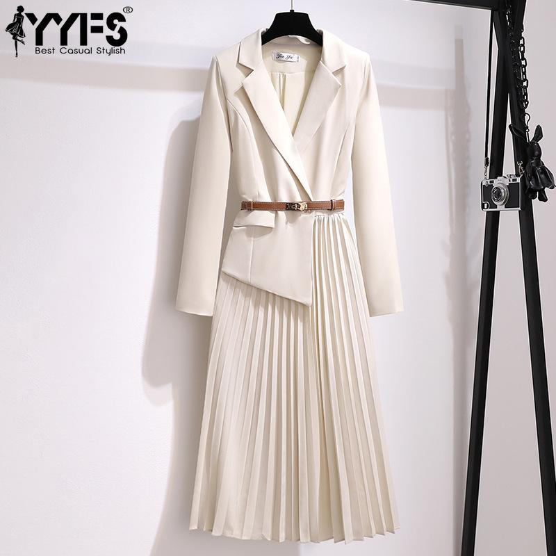 YYFS Moda damă primăvară toamnă imprimeu culoare uni mâneci lungi gât POLO talie înaltă rochii casual