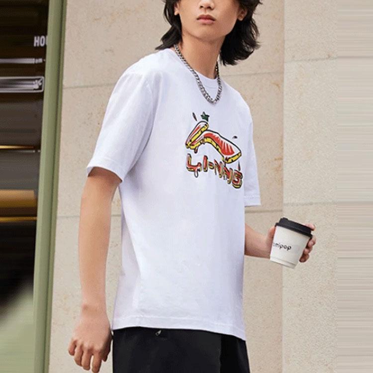 Li-Ning Cartoon Print Casual Short Sleeve T-Shirt Unisex Tops White AHSS561-1