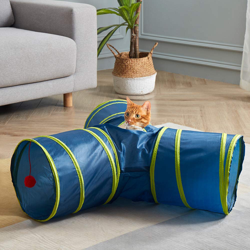 Custom Sustainable Collapsible 3 Way Cat Play Tube Pet Toy Tunnel Cat Tunnel (Blue,D26*117cm) синий