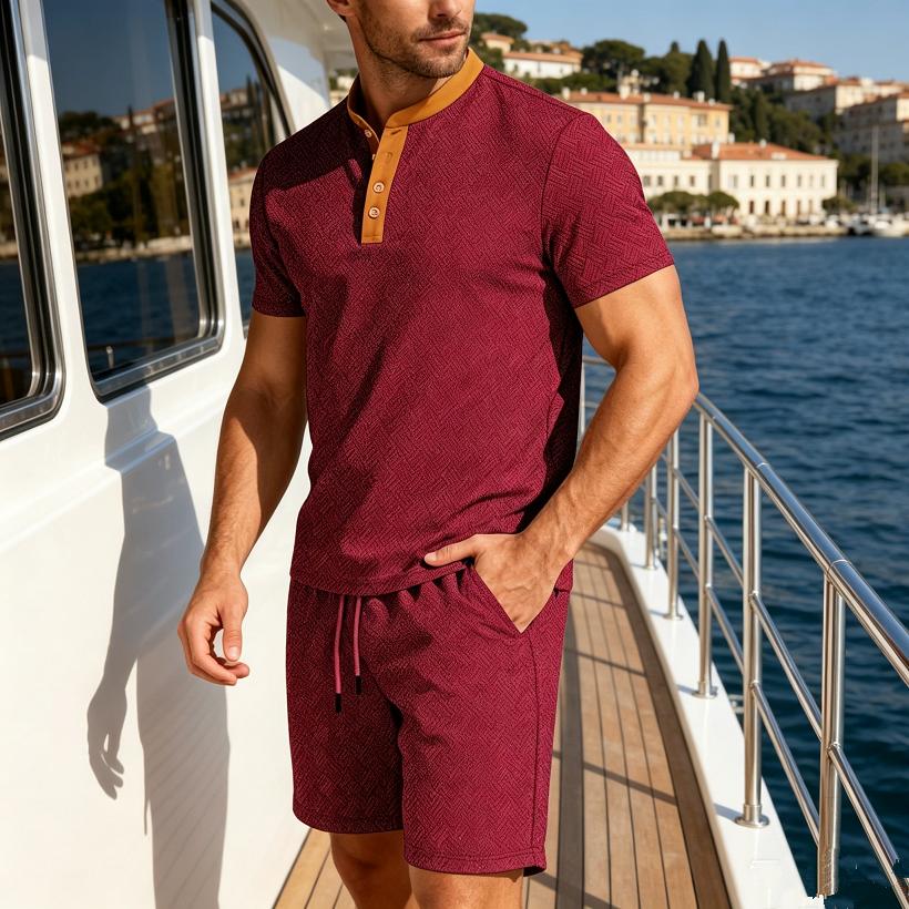Men's Summer New Short Sleeved Sets Solid Color Casual Versatile Round Collar T Shirts Shorts Suit Man's Clothing Two-Piece Suit