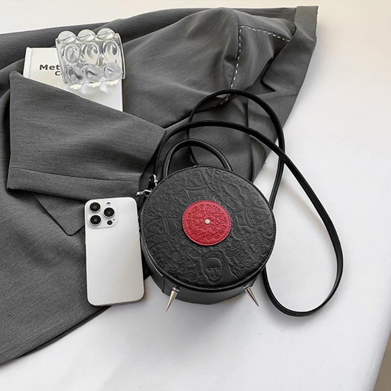 Personalized Creative Small Round Bag New Fashion Women's Niche Retro Record Shape Bag Ins Ladies PU Crossbody Bag KTB