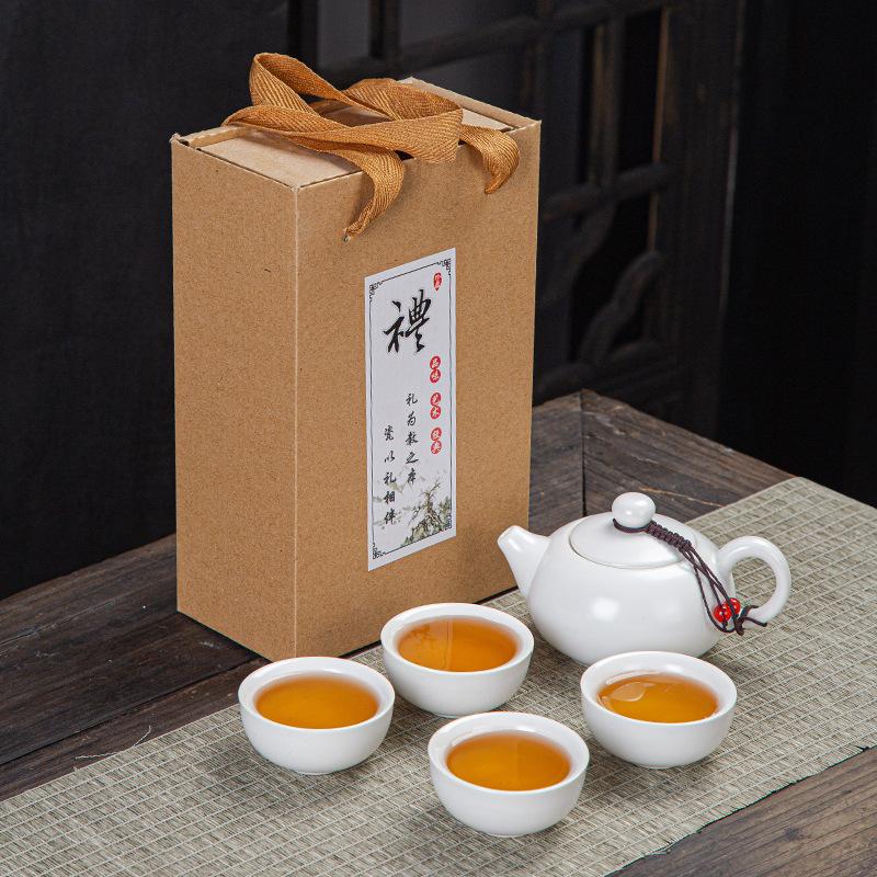 Tragetasche, Reise-Kung-Fu-Teeset, Keramik-Xishi-Kanne, eine Kanne, zwei Tassen, Vierteiliges Set, kreatives Geschenk-Souvenir