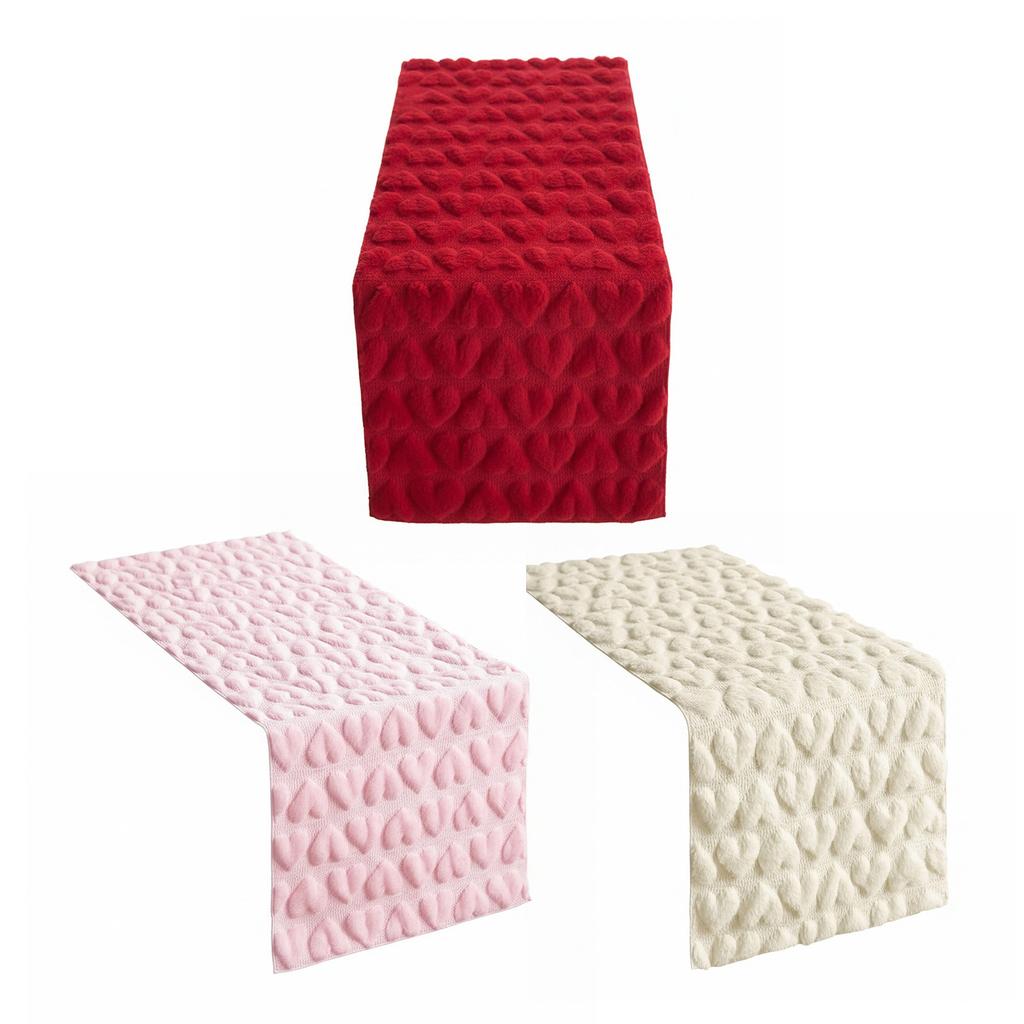 Soft Plush Faux Fur Jacquard Heart Table Runner 72.05x12.99 Inch Flannel Table Runner for Kitchen Home Decoration