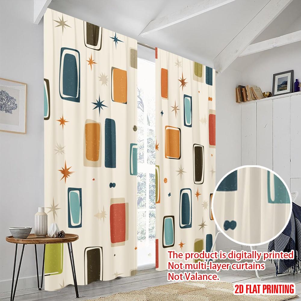 2pcs,2D plane printing Minimalist Curtains Retro Squares Polyester (without rod) Gifts Ldeal for Bedroom Office Kitchen Living