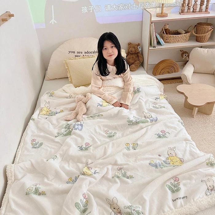 2025 New Printed Thickened Cartoon Milk Fleece Lamb Fleece Blanket Nap Blanket Sofa Blanket Spring and Autumn Season Available