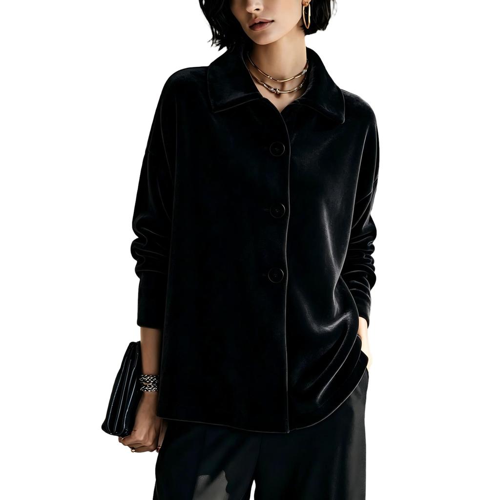 Women's Shirt Jacket with Lapel Collar for Fall Winter