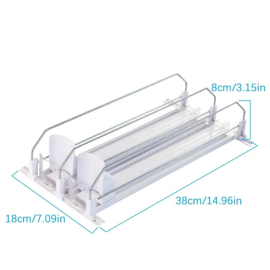 Heavy Duty Refrigerator Beverage Organizer- Automatic Push Slide Rail Can Dispenser, Adjustable Width Partition, Holds 15 Soda Cans