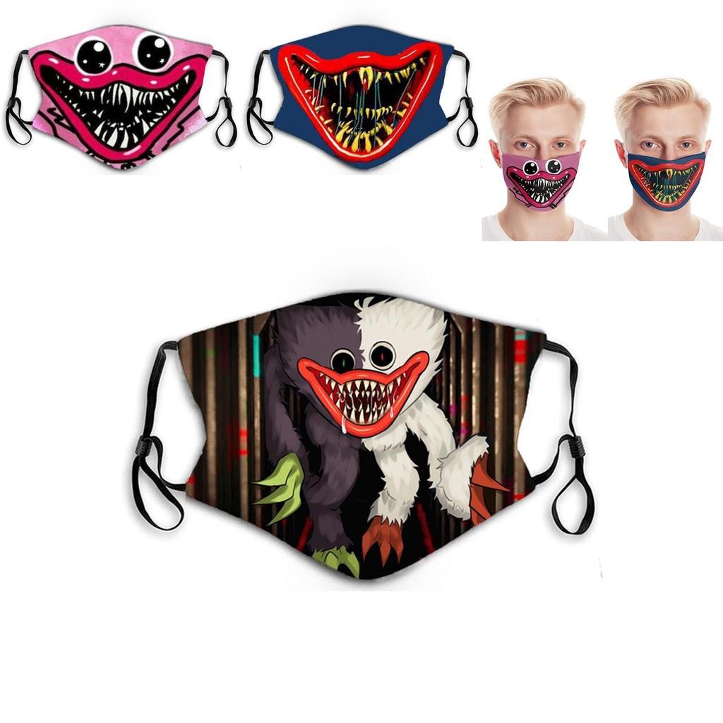 Máscara Facial de Algodão de Halloween Poppy Playtime Huggy Wuggys Para Adultos Ajustável Respirável