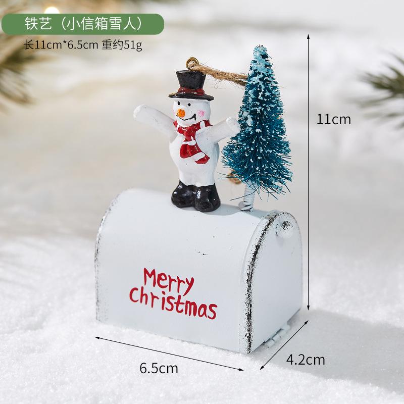 2024 New Christmas Iron Decoration Small Mailbox Santa Claus Elk Pendant Holiday Snowman Ornament Christmas Hot Air Balloon