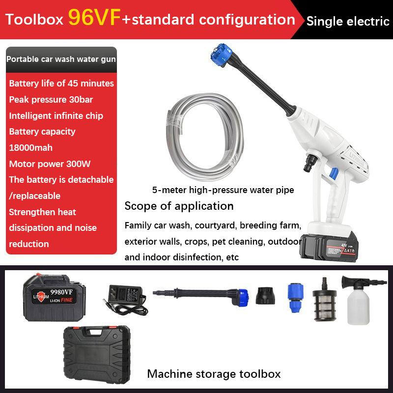 High Pressure Car Washing Machine Wireless Electric Car Washer with 96VF Lithium Battery Portable Water Gun for Garden Watering