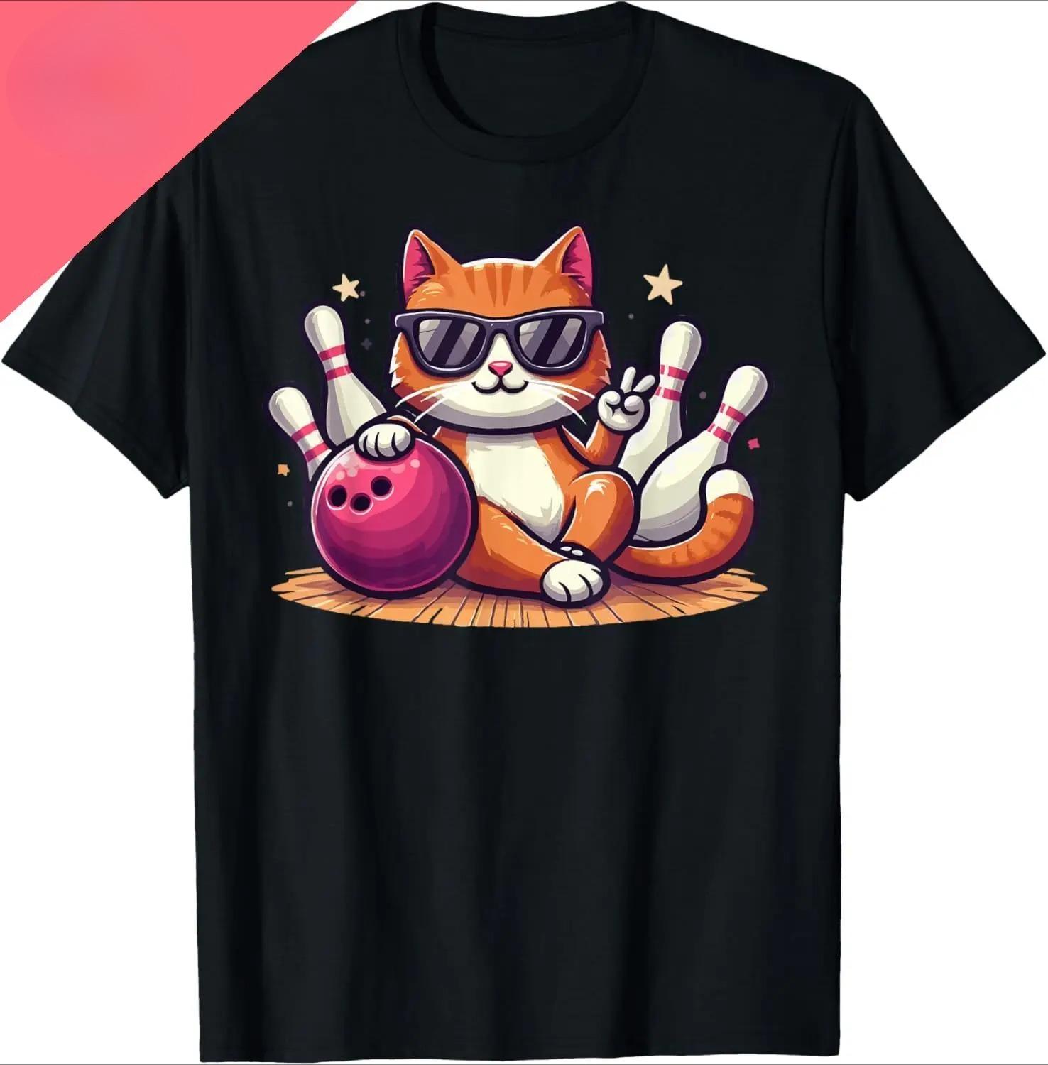 Funny Cat Bowling Shirt with Sunglasses Couple Style Y2K Summer Streetwear Top Women Clothing Fashion Summer Streetwear Y2K S