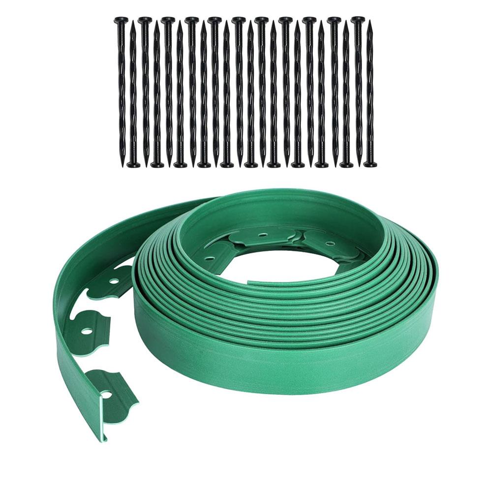 5M Fixed Garden Barrier Lawn Grass Plastic Edging Border Landscape Edging Garden Edge Kit With 15 Anchoring Spikes Easy Install