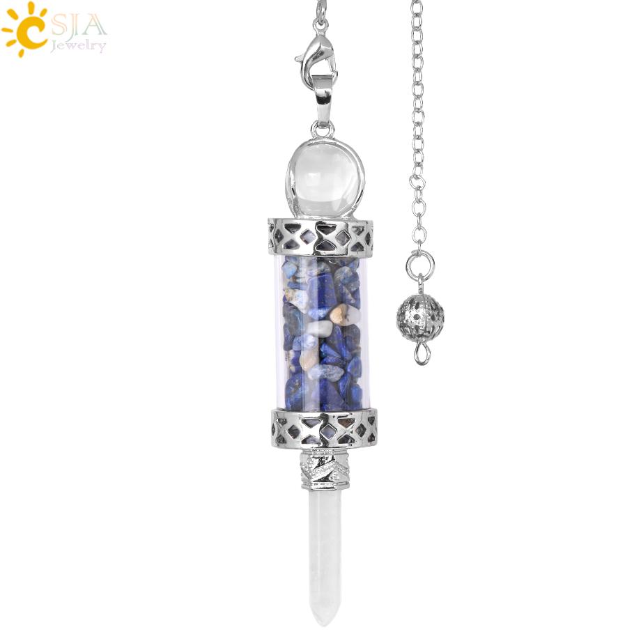 CSJA Crystal Pendulums for Divination Dowsing Wishing Bottle Natural Stone Pendant Hexagonal Clear Quartz Pendulum Balanced H025