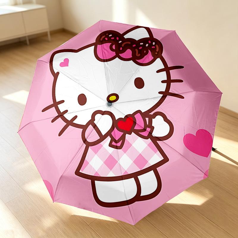 Hello Kitty 8 Ribs 3Fold Black Glue Uv Protection Umbrella Sun Protection Rainproof Compact Folding Umbrella For Travel Daily Use C923590