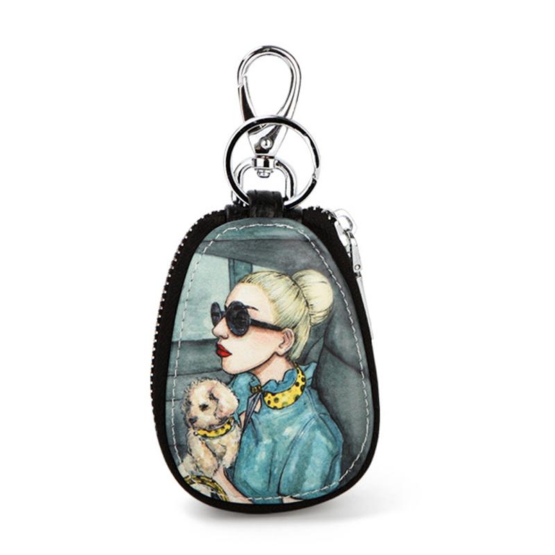 Fashion Cartoon PU Key Bag Ladies Portable Key chain for Car Key Case Cover Girls Lovely Key Wallets Zipper Key ring Holder