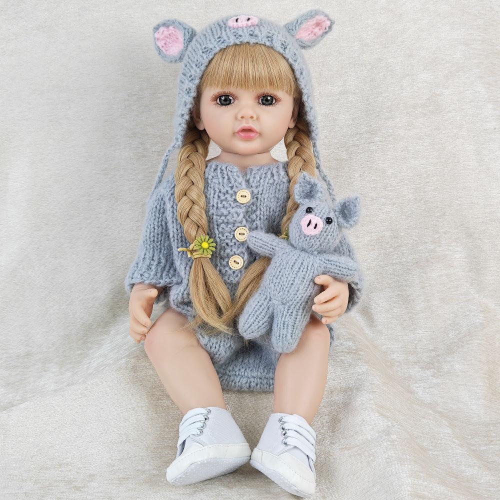 55cm Lifelike Full Silicone Body Reborn Baby Blonde Hair Girl Doll Alive 22inch Newborn Bebe Cute Birthday Gift For Child