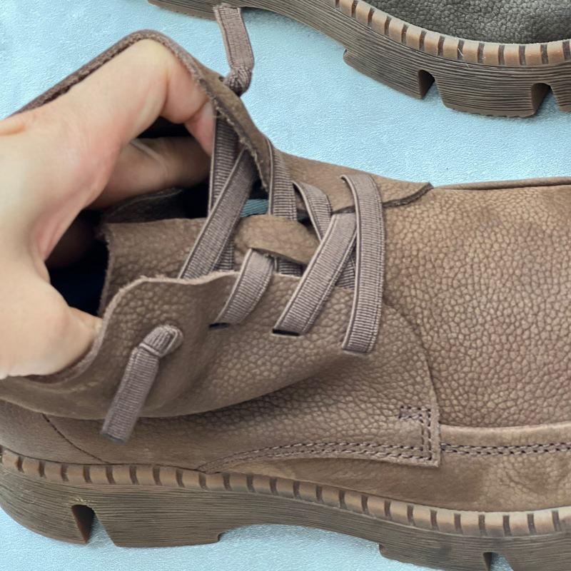 Casual Sneakers Women Genuine Leather Round Toe Lace-up High Top Ladies Retro Fashion Flat Shoes Handmade Women's Ankle Boots