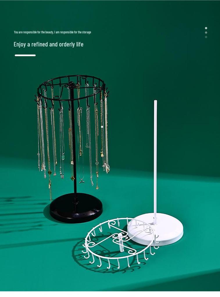 Rotating Jewelry Display Stand: 23-Hook Wrought Iron Rack for Necklaces and Bracelets, Detachable Board for Market Stall.