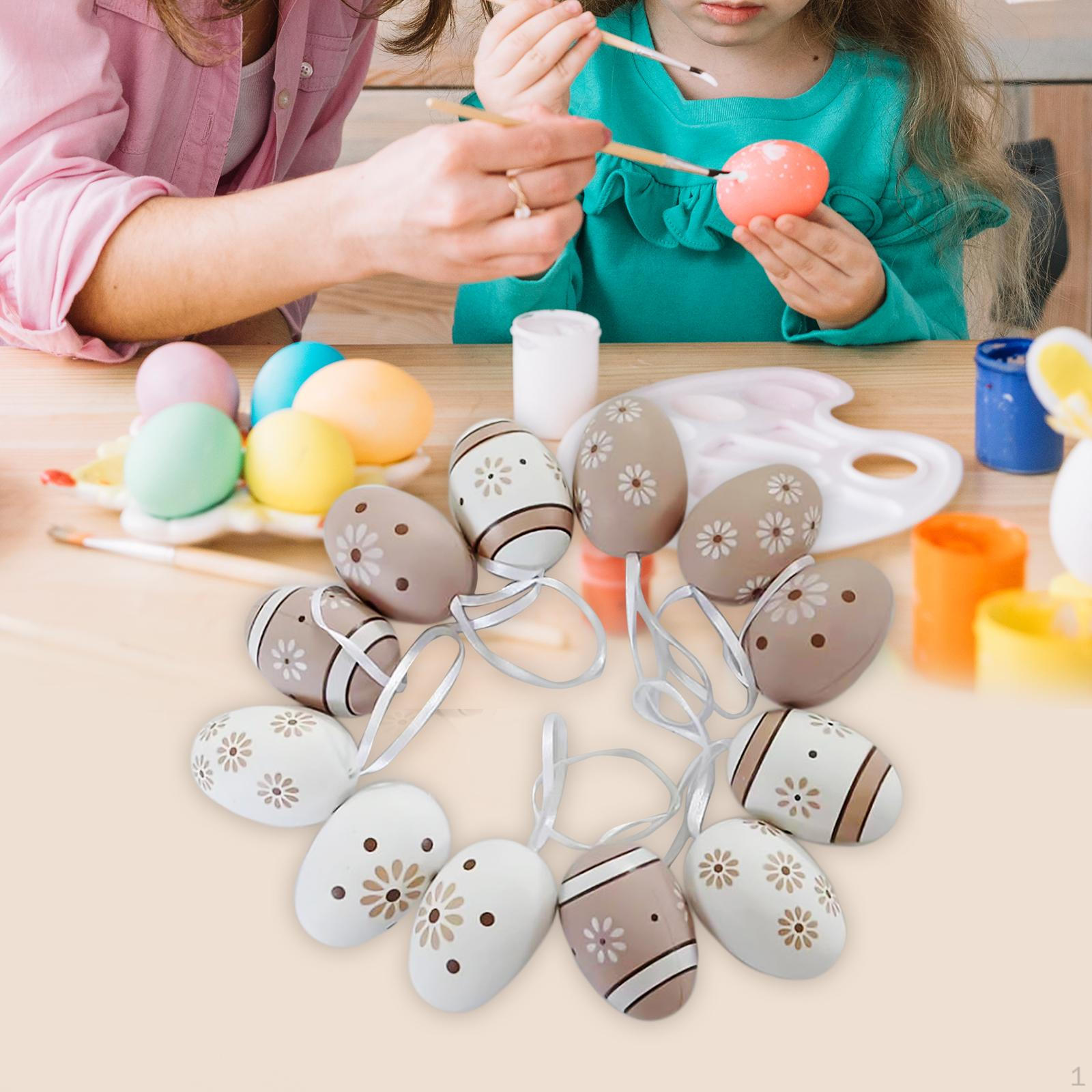 

12 Pieces Easter Egg Ornament with Rope Basket Stuffers Portable Eggs Decorations for Style A