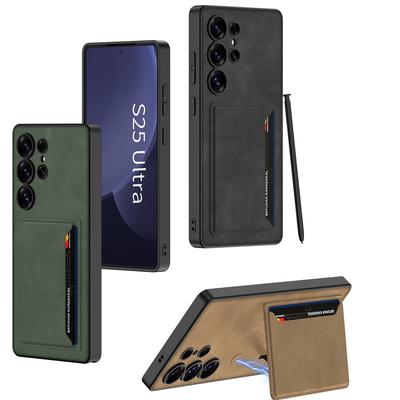 Samsung S25ultra Mobile Phone Case Matte Plain Leather Galaxys25 Ultra Thin Plain Pickup Bag Bracket Anti Fall