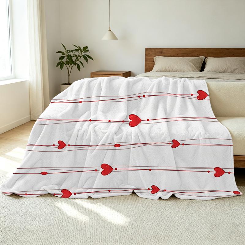 Soft Cozy Flannel Blanket Minimalist Solid Heart Pattern, Skin-Friendly Warm Throw, for Bedroom, Living Room, Dorm, Perfect Valentine’s Gift