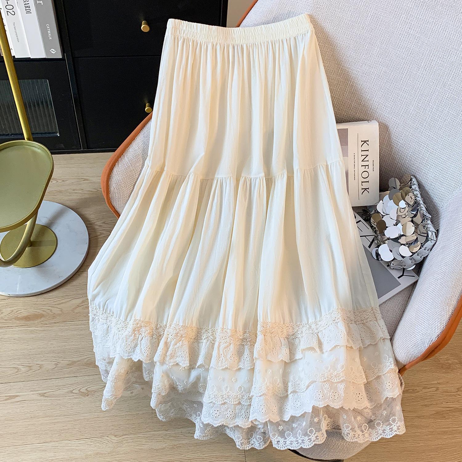 

Retro Forest-Style Lace Mesh Cotton Midi Skirt for Women M бежевый