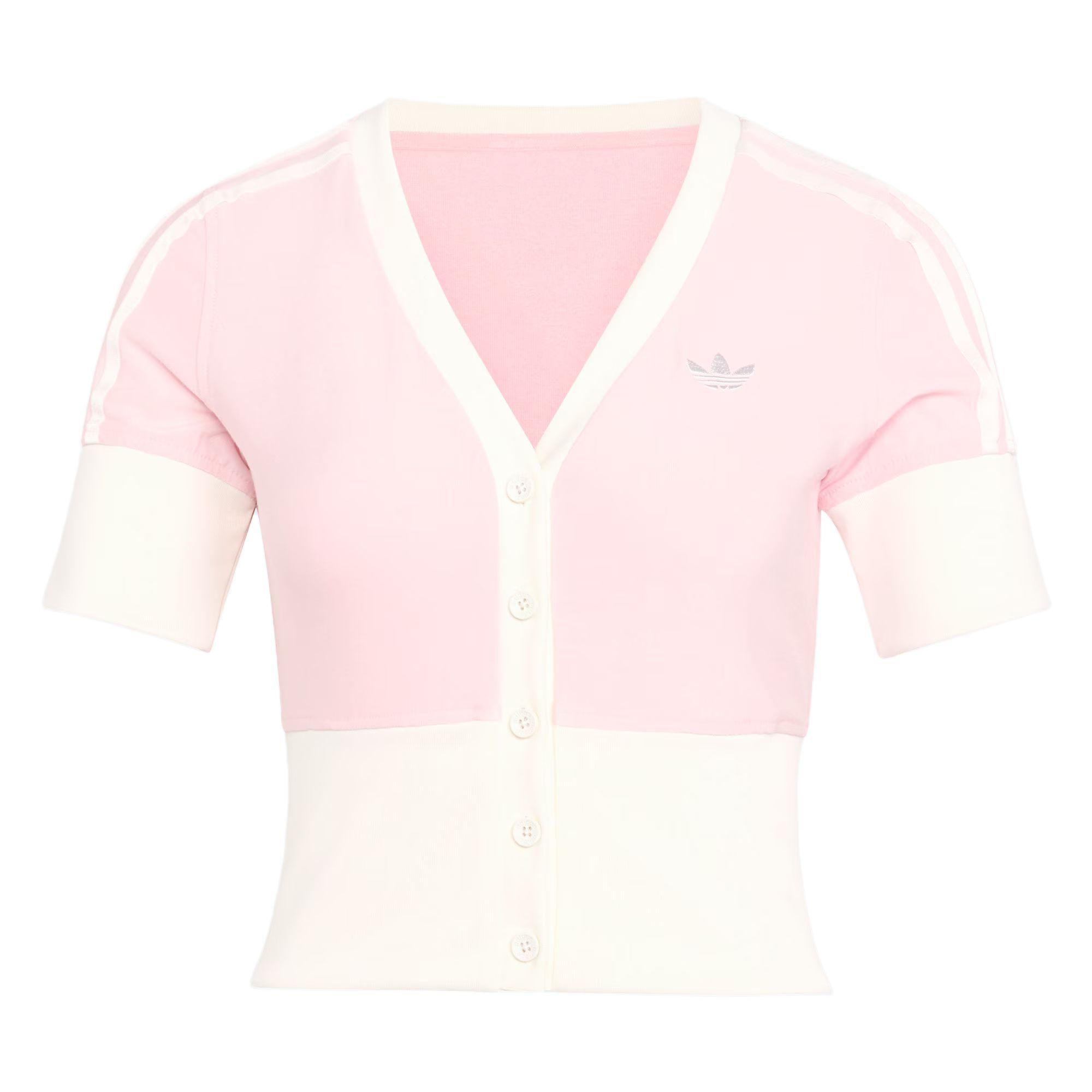

adidas Originals Women s V-Neck Color Block Short Sleeve Shirt Light Pink Off White Women KW4541 XS