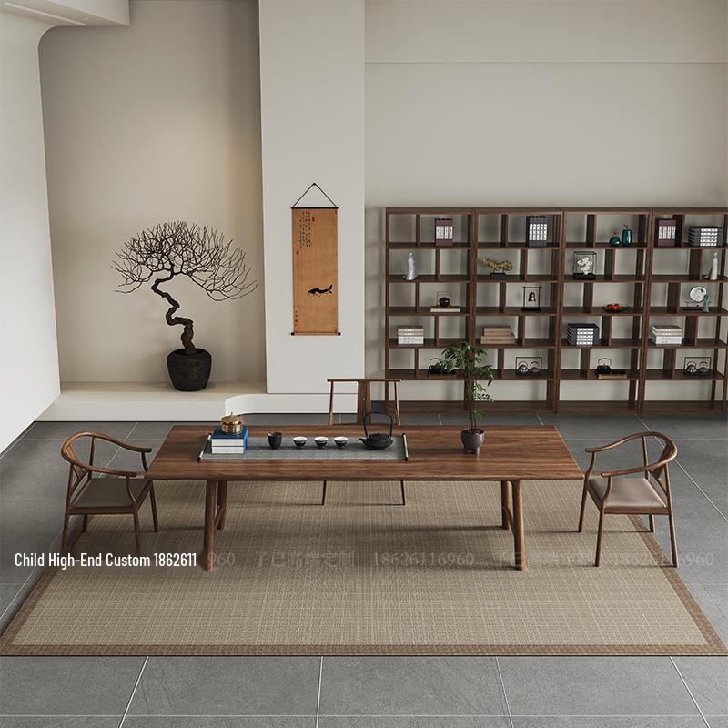 Zen Black Walnut Tea Table: Versatile Solid Wood Desk for Tea Making, Dining, and More