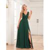 Fashionable Sparkling Chiffon Sleeve Bridesmaid Dress Double V Neck A Line Side Slit Floor Length Gown