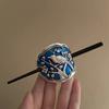 [Elegant Hairpin] Vintage Blue Enamel Hairpin - Elegant Alloy Floral Hair Accessory | For Women and Girls, Ideal for Valentine's Day, Polished Finish