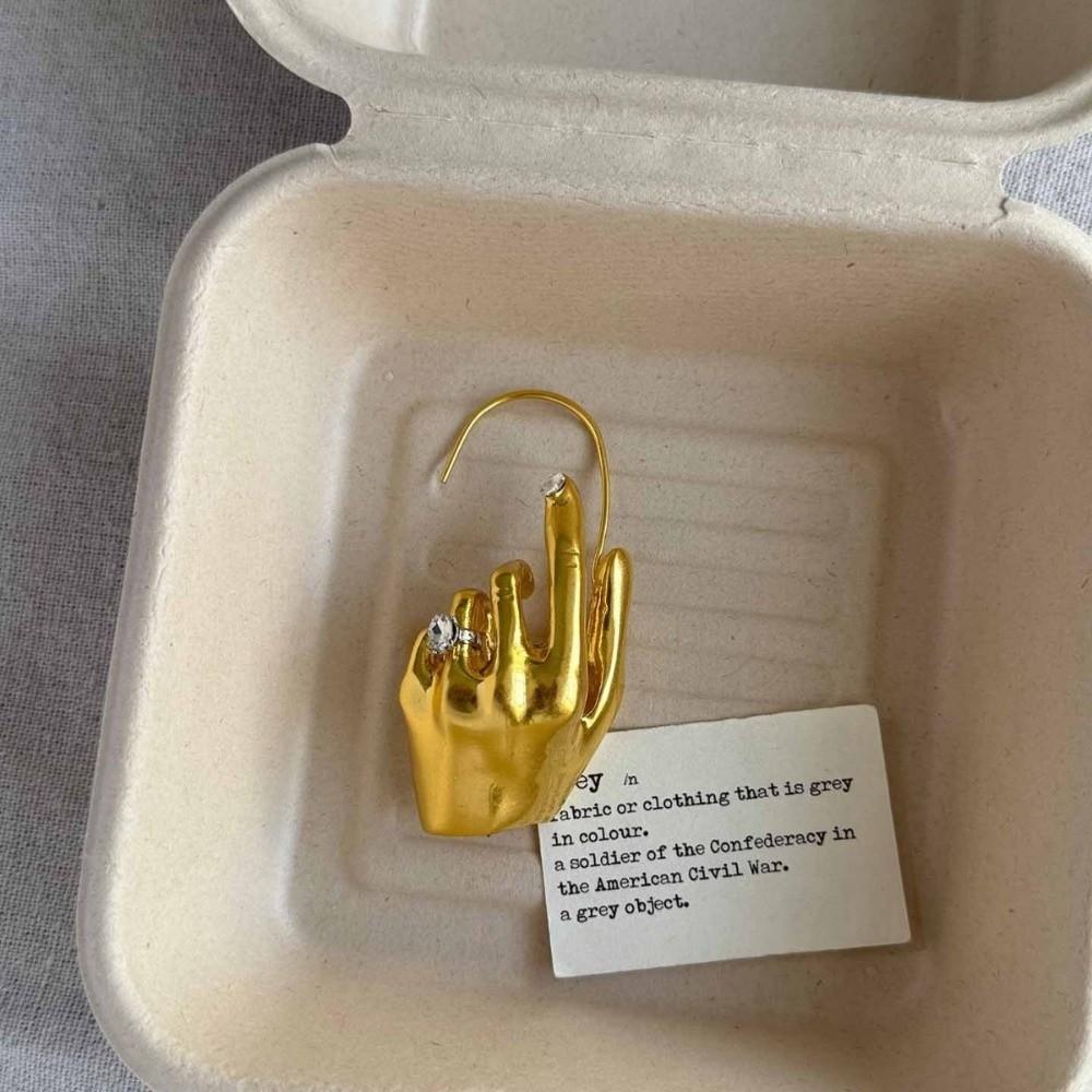 

Metal Earrings Diamond Inlaid Drop Earrings Creative Palm Ear Hook Women