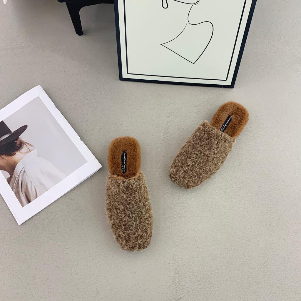 2025 Autumn and Winter Round Head Soft Bottom Foot Cover Casual Versatile Soft Bottom Commuting Wear Half Drag Women Hairy Women