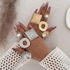 Exaggerated Irregular Metal Knock Pattern Open Ring Female Ins Geometric Ring Imitation Pearl Ring