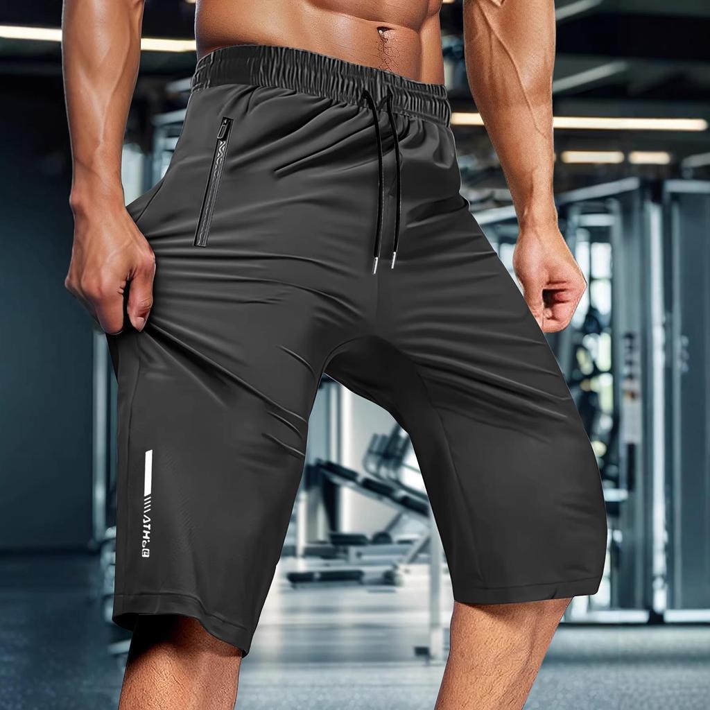 Men's Summer Ice Silk Stretchy Quick-Dry Cropped Pants - Elastic Waist, Breathable, Plus Size Loose Fit for Casual or Sports Wear