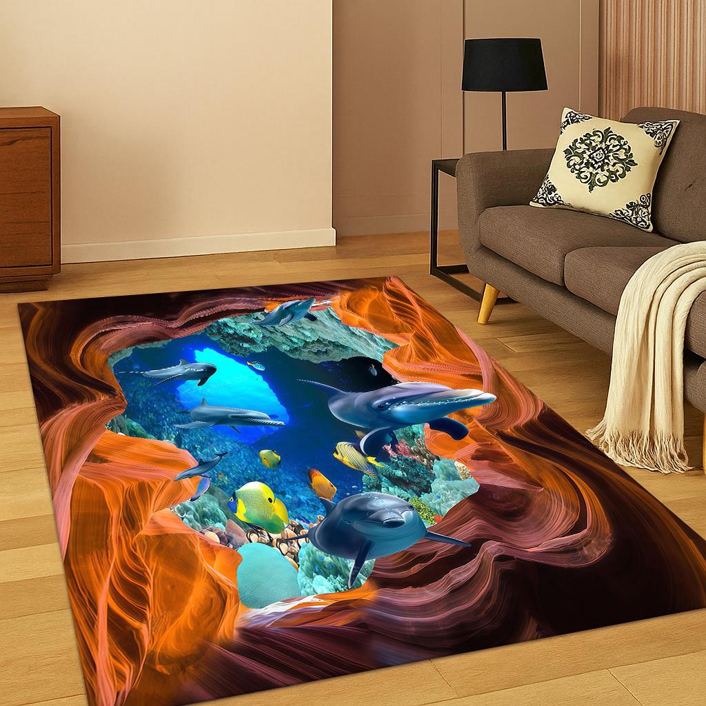 3D Underwater World Illusion Carpet Rug for Home Bedroom Living Room Sofa Doormat Kitchen Decor,Kid Game Non-slip Area Rug Mat