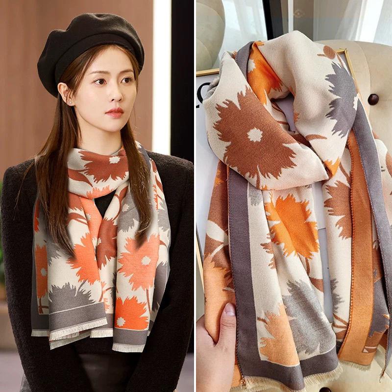 Women's Winter Scarf Ink Painting Scarf High End Imitation Cashmere Lady's Knitted Shawl To Keep Warm in Air Conditioned Rooms in Summer