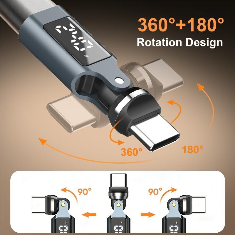 240W Digital Display 540° Rotatable Type-C Elbow Adapter Bendable Fast Charging Connector Compatible with IPhone Xiaomi Stylus