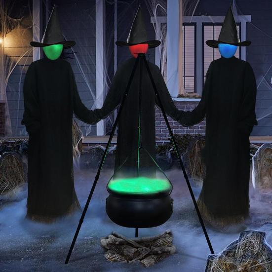 Halloween Witch Cauldron Decorations Outdoor Large Glowing Witches Cauldron On Tripod Spooky Candy Bucket Bowl Decor for Halloween Party