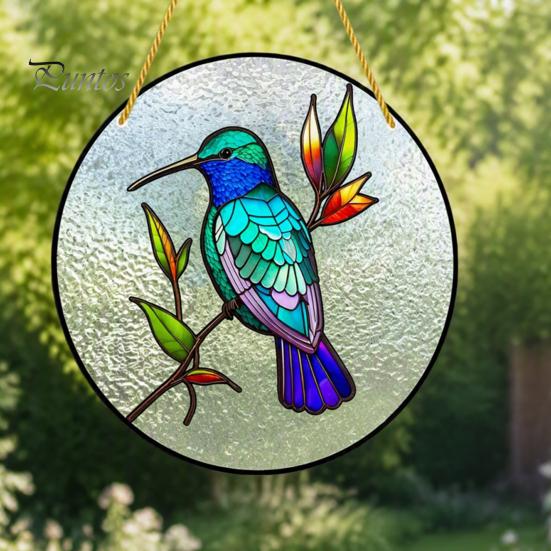 Sunlight Reflective Window Decoration Colorful Hummingbird Wall Hanging Decoration, Stained Acrylic Suncatcher for Easy Install Pendant Decor,